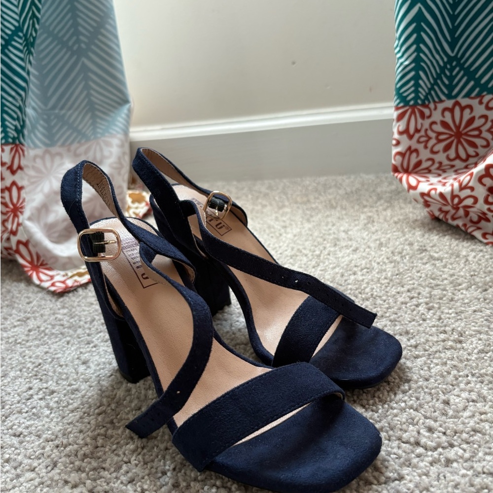 Elegant Navy Blue Suede Women's Heels